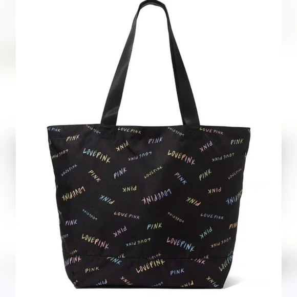 NWT! VICTORIA'S SECRET MULTI-COLORED BLACK LOGO TOTE - Picture 2 of 7